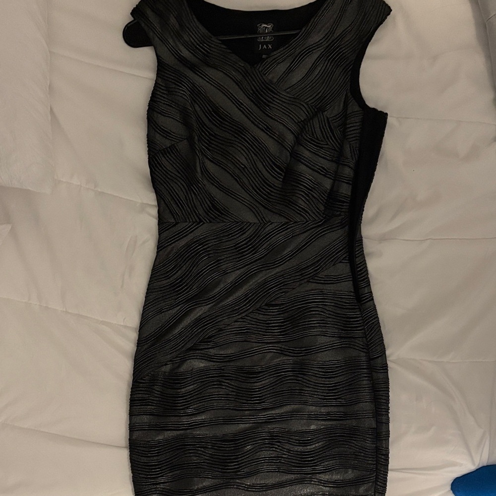 Jax Elegant Black Wave Pattern Mini Dress